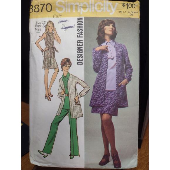 Vintage Simplicity Pattern 8870 Misses' Overblouse, Mini-Skirt/Pants etc (1970) - Picture 1 of 2
